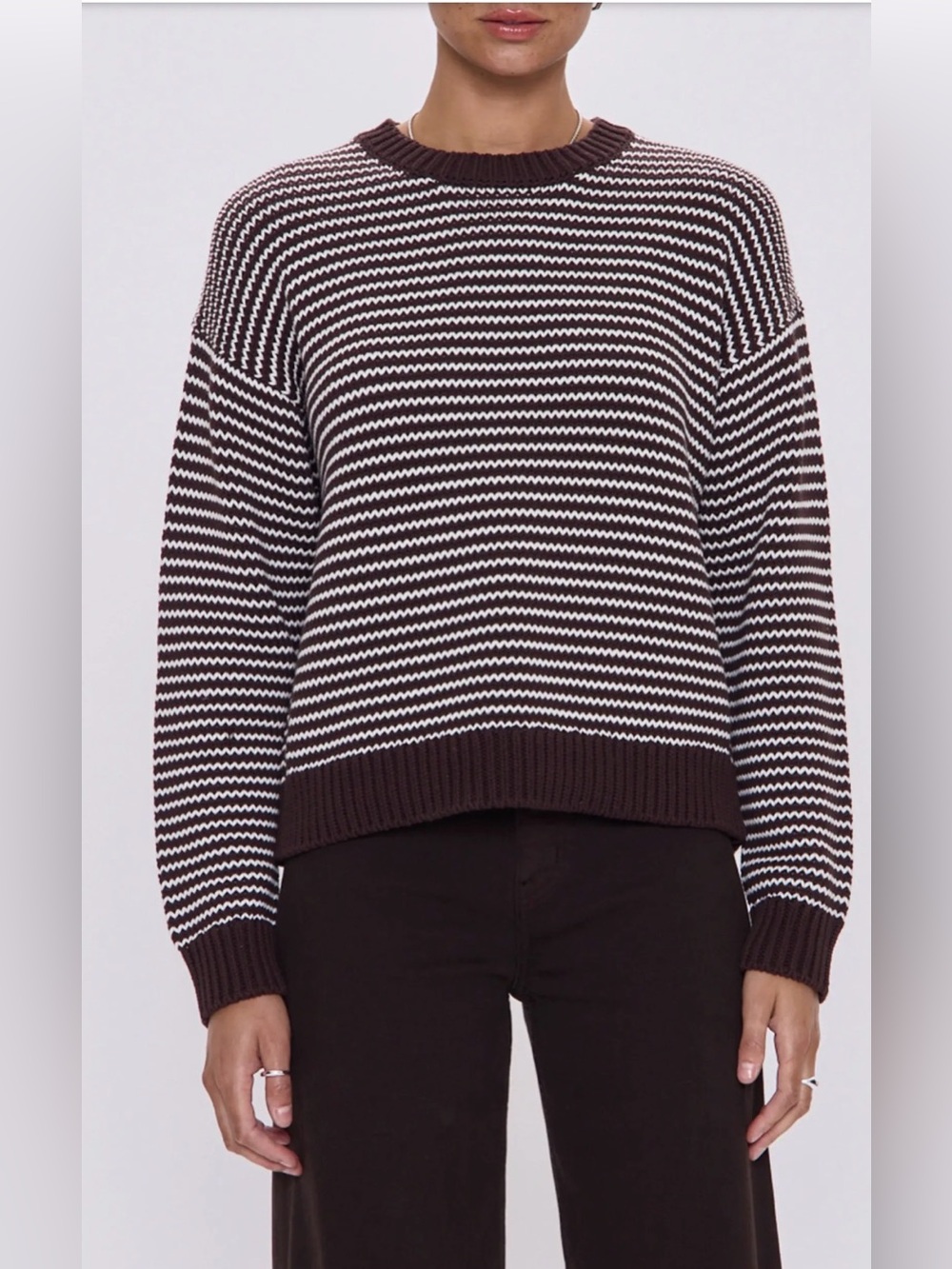 pistola Brown and Cream Striped Crewneck Sweater - Picture 1 of 7
